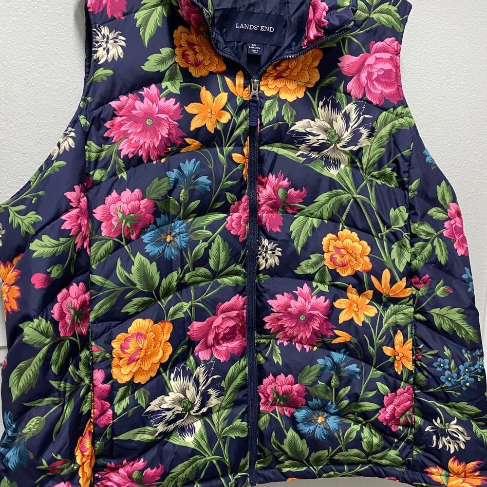 Land's End Floral Puffer Vest, Sz 3X